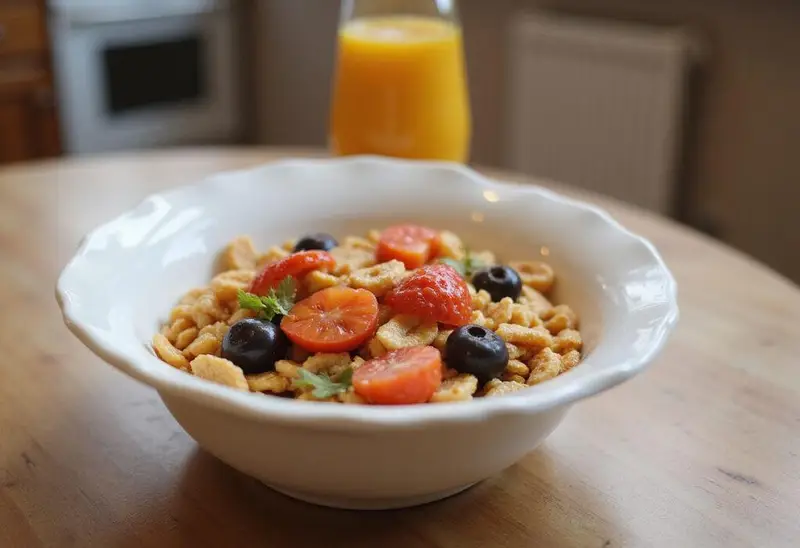 Final presentation of a Stranger Things breakfast cereal bowl, a colorful and nutritious breakfast option bursting with flavors.