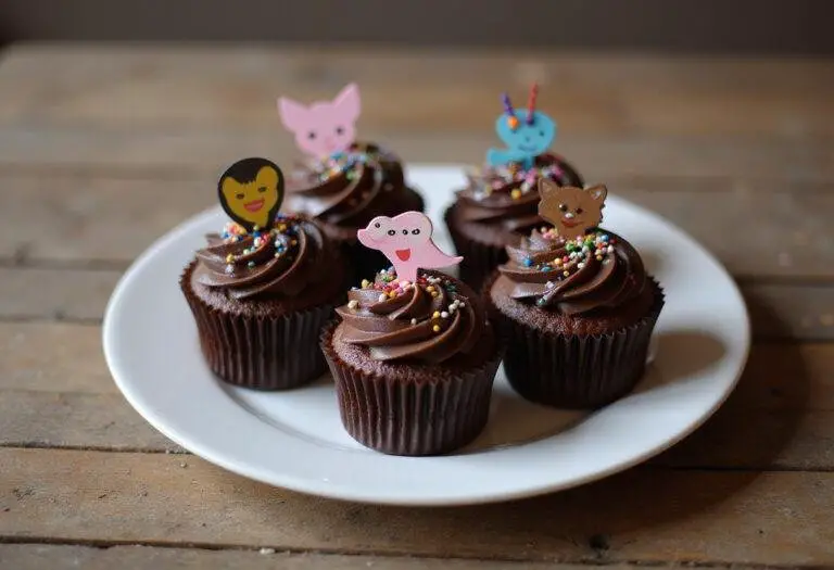 Delicious Stranger Things chocolate cupcakes with luscious frosting and playful decorations, perfect for themed parties and celebrations.
