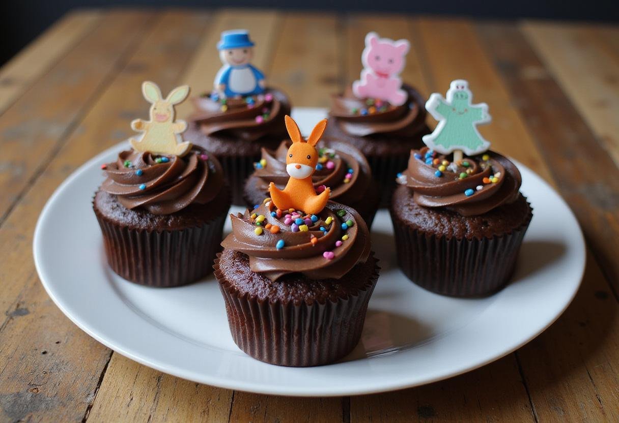 Delicious Stranger Things chocolate cupcakes with luscious frosting and playful decorations, perfect for themed parties and celebrations.