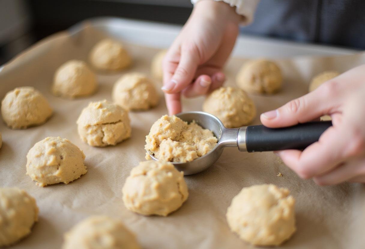 Forming cookie dough balls for Stranger Things Cookie Dough Ice Cream, showcasing the delightful texture of the dough.