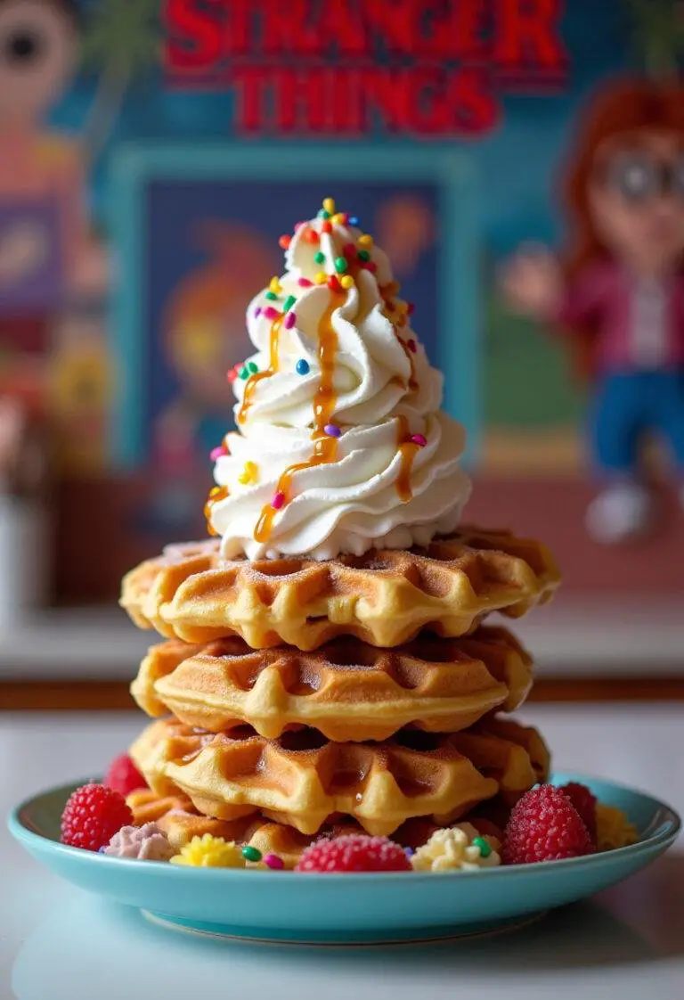 Deliciously finished Stranger Things Eggo Sundae ready to enjoy, packed with flavors and fun.