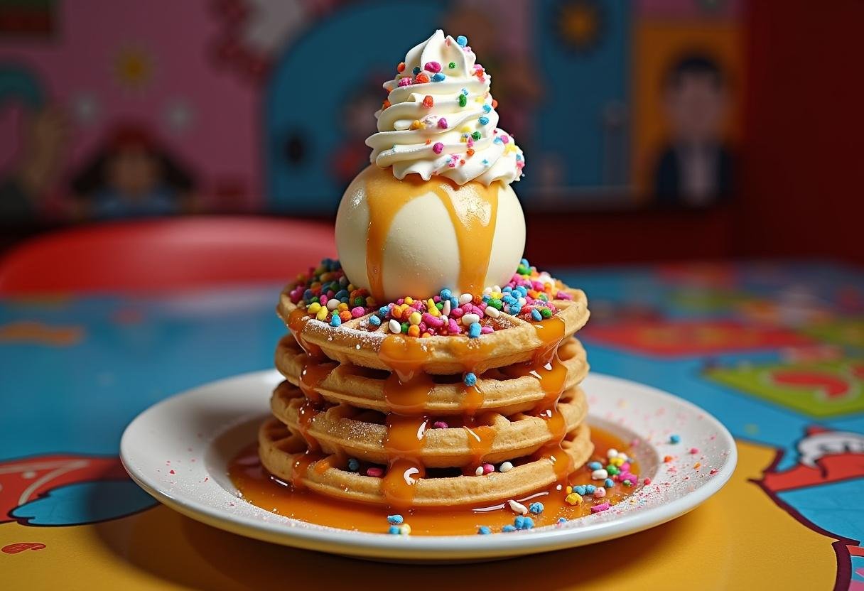 Deliciously finished Stranger Things Eggo Sundae ready to enjoy, packed with flavors and fun.