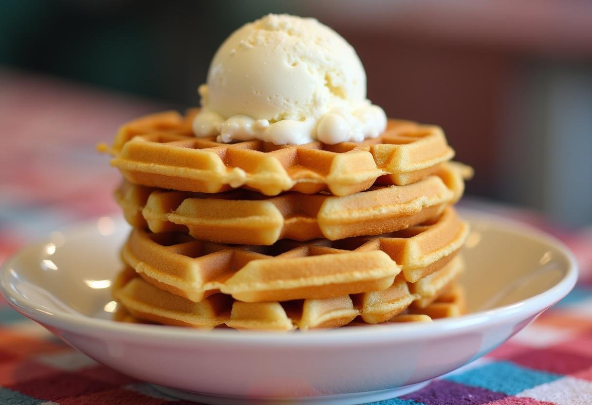 Crispy Eggo waffles stacked in a bowl for a Stranger Things Eggo Sundae.