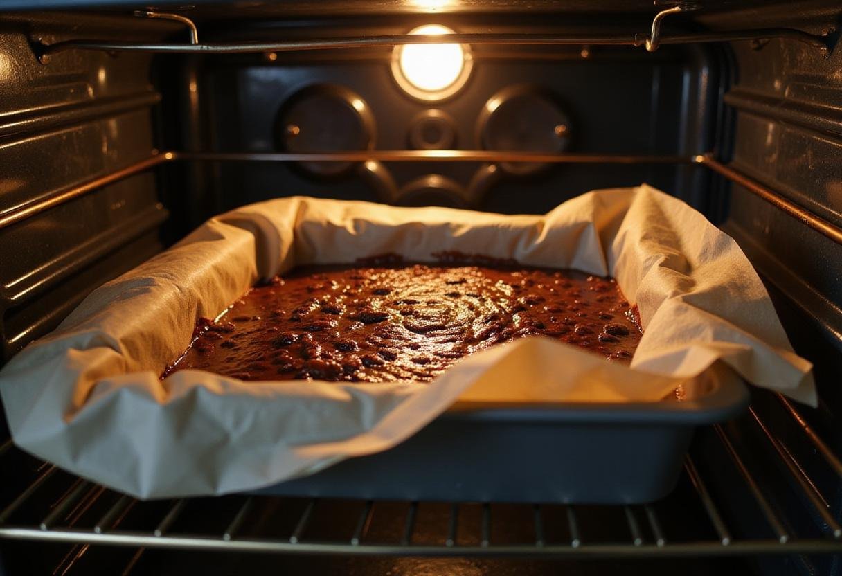Preparing the baking tray with chocolate batter for Eleven’s Chocolate Bar, showcasing the anticipation of delicious baked goods.