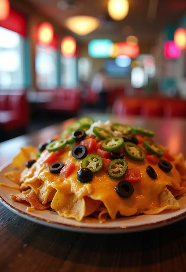 Delicious fully loaded nachos for Stranger Things Mall Food Court experience, perfect for sharing with friends.