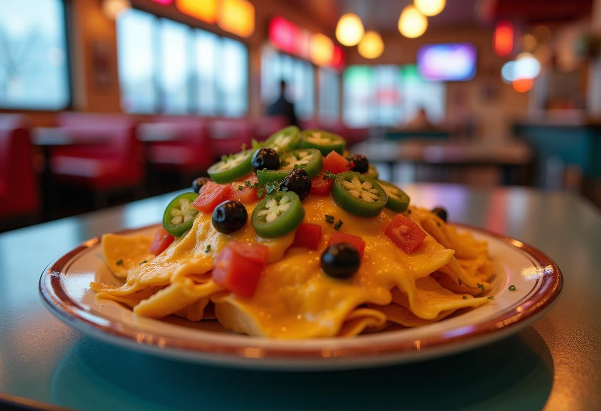Delicious fully loaded nachos for Stranger Things Mall Food Court experience, perfect for sharing with friends.