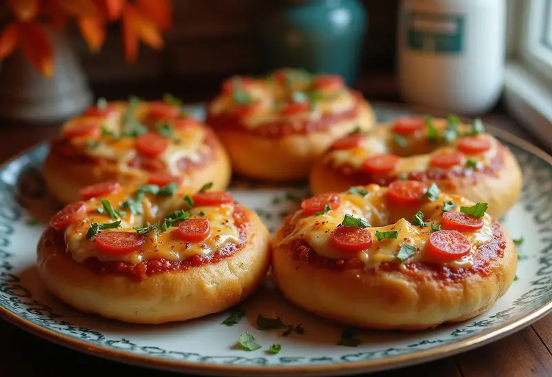 Delicious Stranger Things Pizza Bagels, perfectly baked with melted cheese and vibrant toppings, served on a plate, ideal for a fan-inspired snack.
