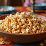 Delicious completed Stranger Things Popcorn Mix served in a colorful bowl ready for a fun movie night.
