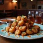 Delicious Stranger Things Tater Tots with dipping sauce, perfect for a nostalgic party.