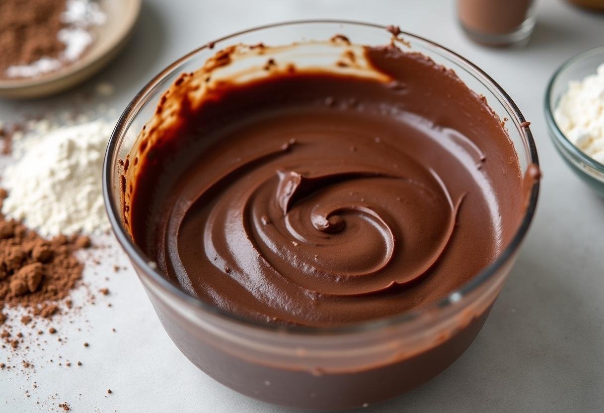 Prepared chocolate cake batter for making Stranger Things Upside Down Cake.