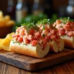Finished Succession Lobster Rolls served beautifully on a rustic platter, perfect for seafood lovers.
