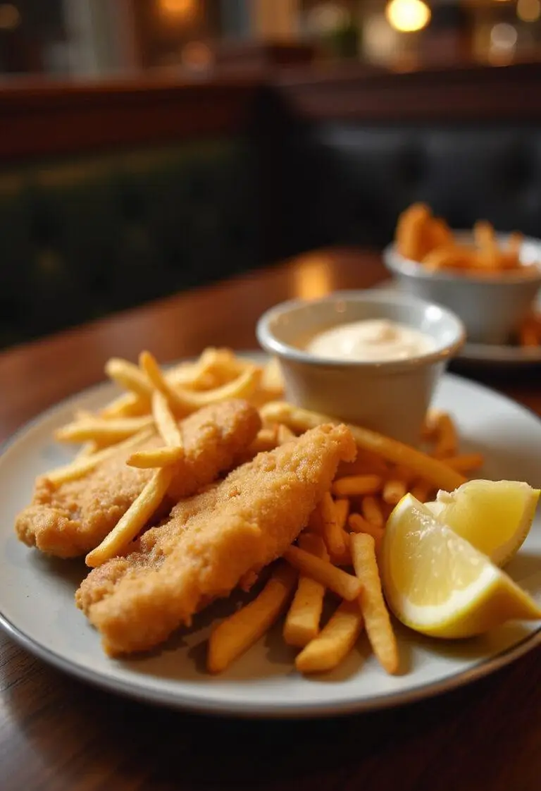 Succulent Ted Lasso Fish and Chips with crispy fish, golden fries, and tartar sauce, ideal for a comforting meal.
