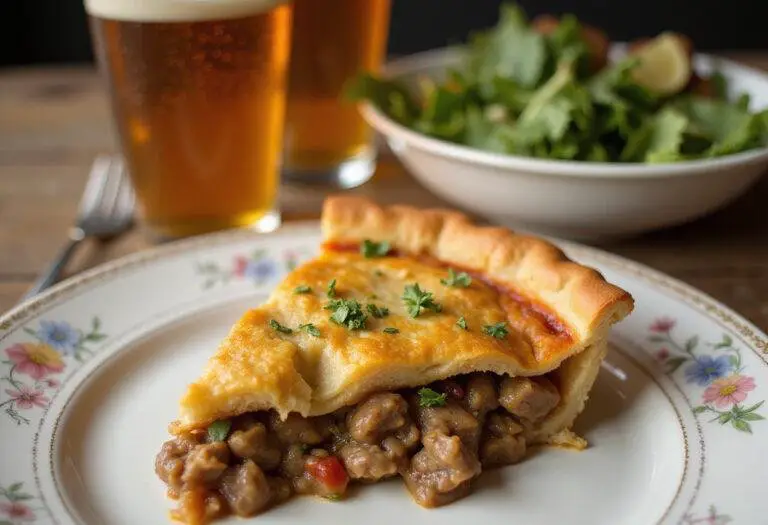 Delicious slice of Ted Lasso Match Day Pie served with fresh herbs and a refreshing salad for the perfect game day feast.