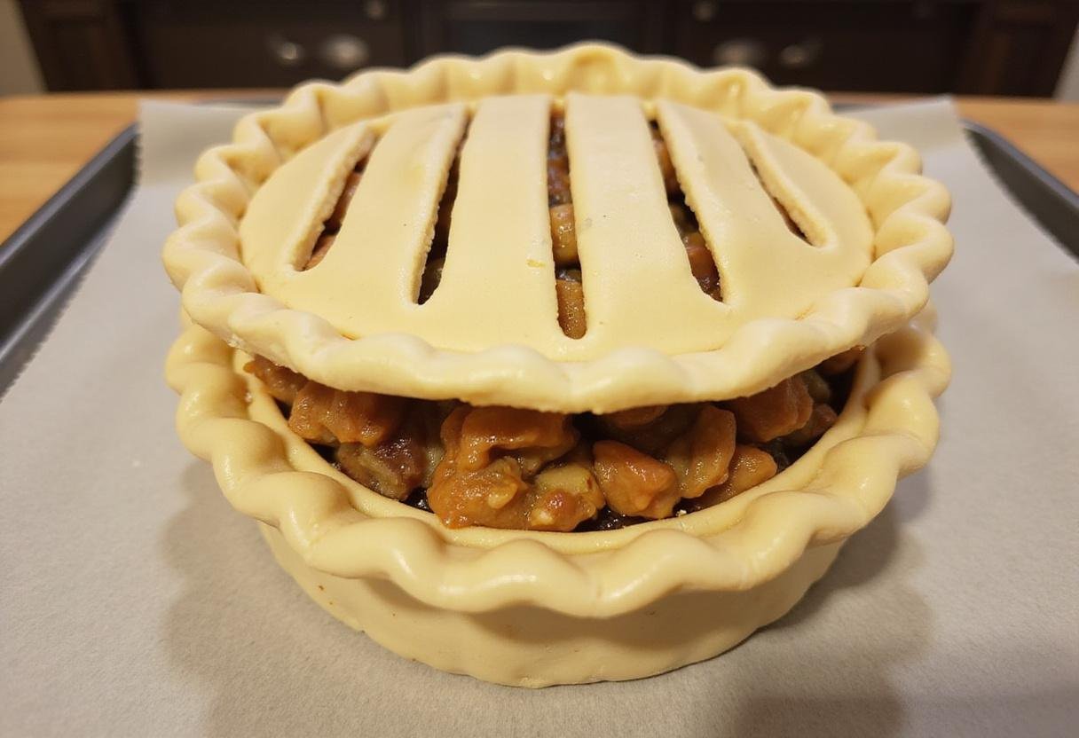 Assembling the Ted Lasso Match Day Pie with a flaky crust and savory filling, showcasing the preparation process.