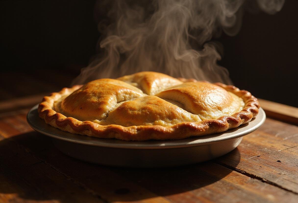 Golden Ted Lasso Match Day Pie just out of the oven, showing a flaky crust and delicious filling.