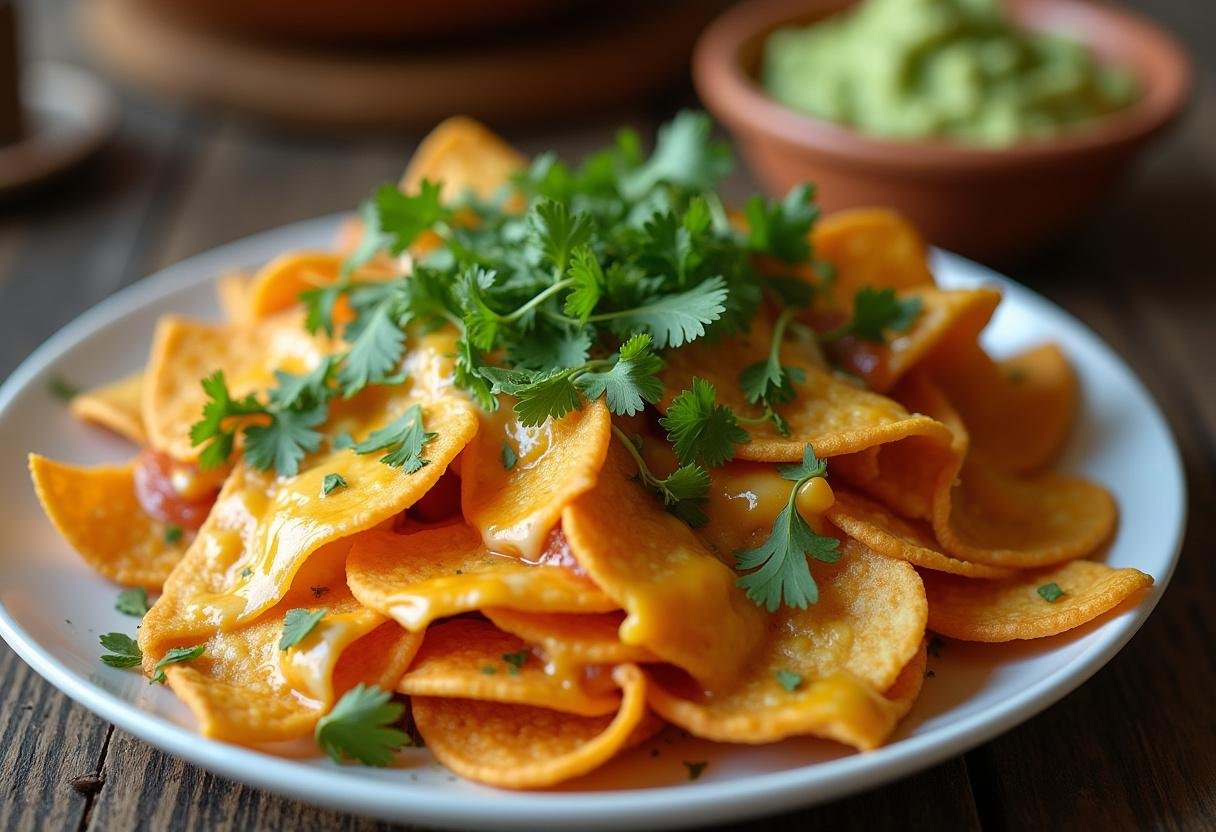 Delicious finished Basement Nachos served with guacamole, perfect for a gathering.