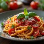 Delicious Bear Spaghetti Pomodoro served on a plate, highlighting the rich red sauce and fresh ingredients, perfect for an Italian meal.
