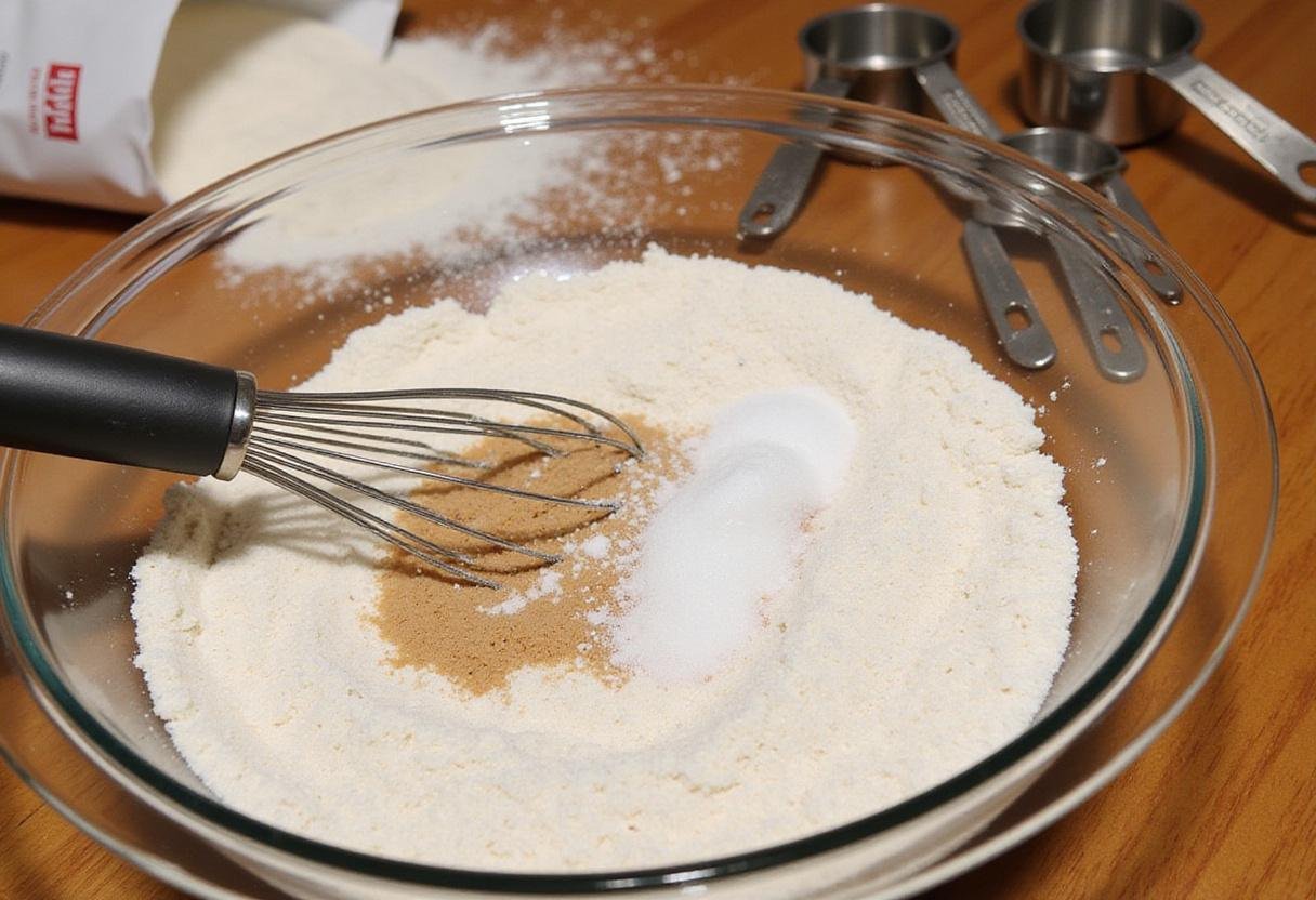 Making the perfect Saturday pancakes inspired by The Big Bang Theory, flour and sugar mixture in a bowl.