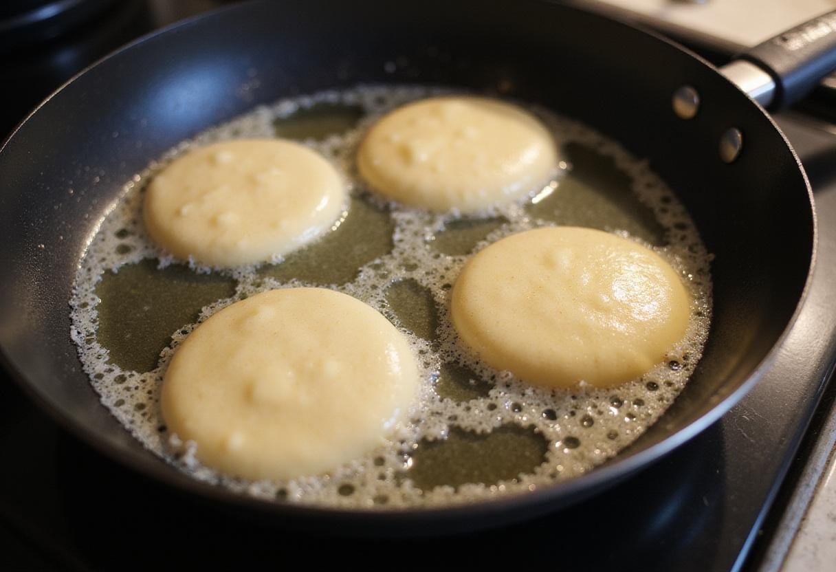 Cooking fluffy pancakes in a skillet as seen in The Big Bang Theory, a delightful Saturday morning activity.