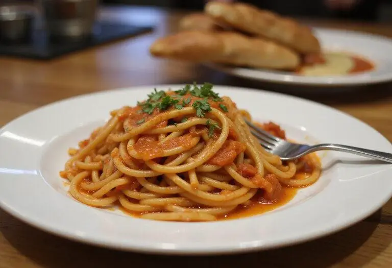 The Big Bang Theory Sheldon’s Spaghetti served in an inviting kitchen, perfect for a delicious meal.