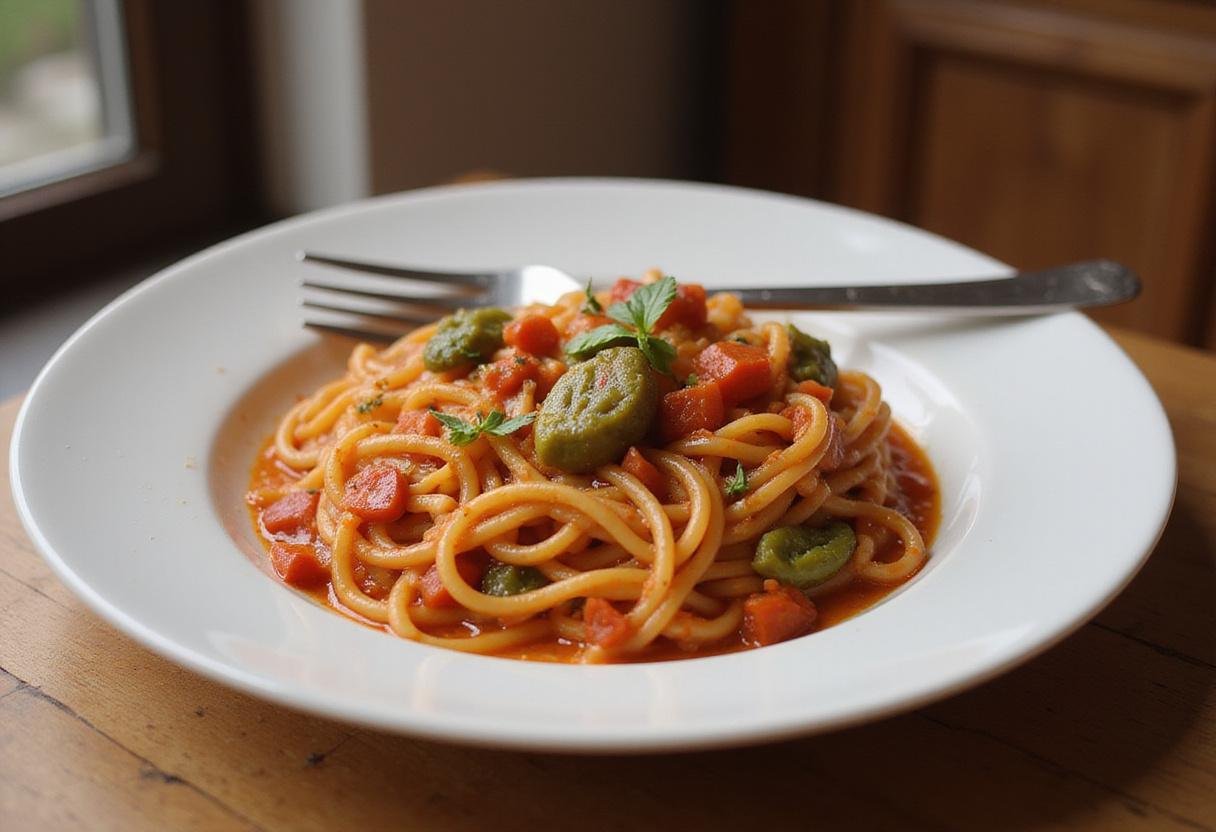 The Big Bang Theory Sheldon’s Spaghetti served in an inviting kitchen, perfect for a delicious meal.