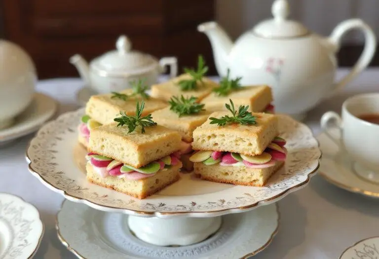 Platter of Crown Afternoon Tea Sandwiches artfully displayed on a cake stand, perfect for a sophisticated tea party.