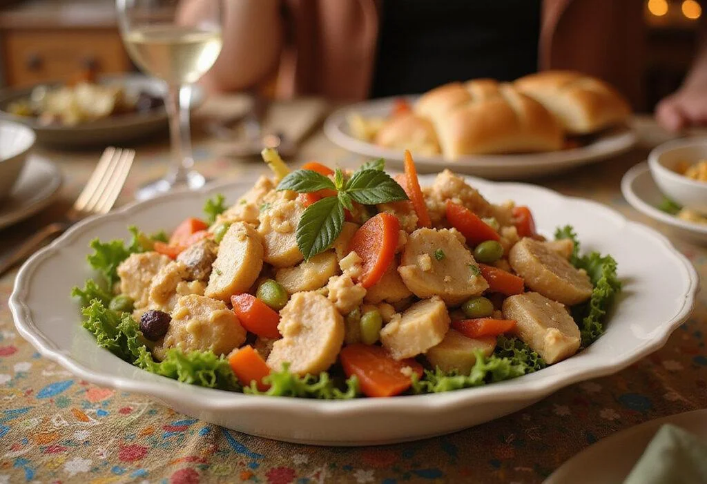 Deliciously arranged Crown Coronation Chicken Salad, a perfect dish for celebrations.