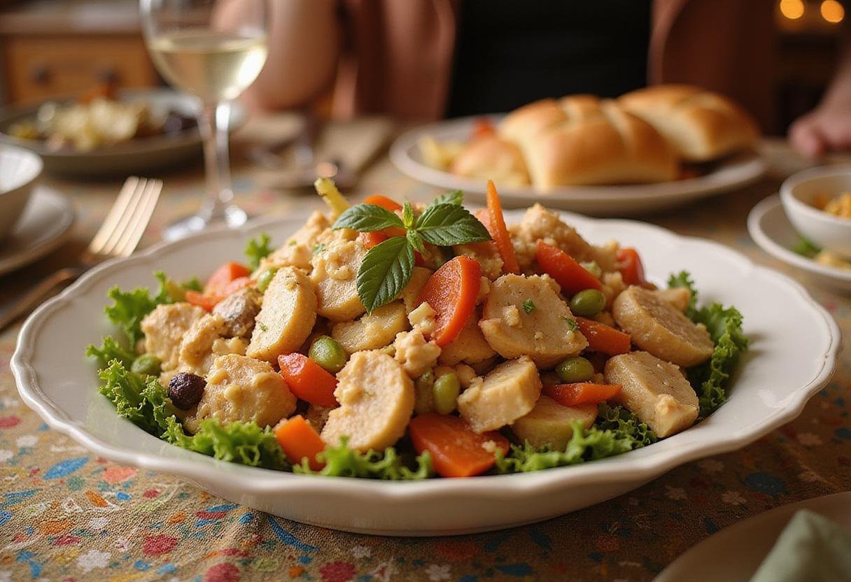 Deliciously arranged Crown Coronation Chicken Salad, a perfect dish for celebrations.