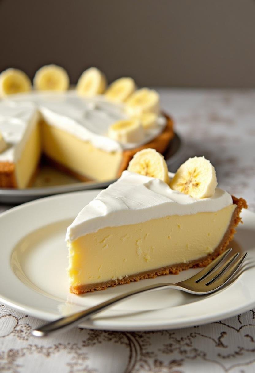 Finished slice of The Good Place Banana Cream Pie, featuring creamy layers and bananas, perfect for dessert.