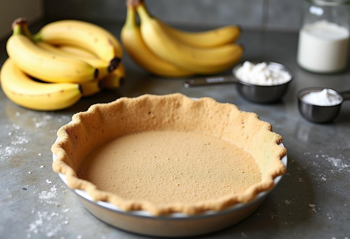 Freshly made graham cracker crust ready for The Good Place Banana Cream Pie.