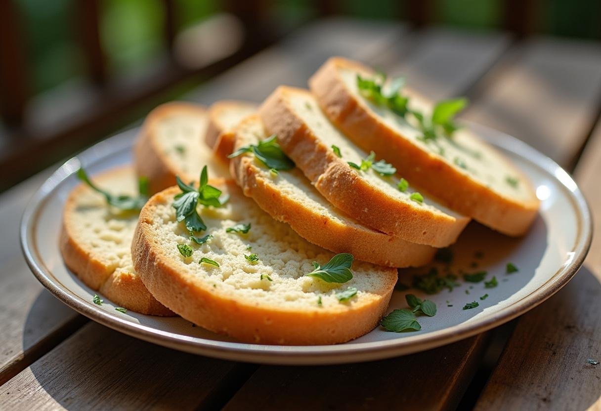Final presentation of lembas bread served on a rustic plate, showcasing its soft, golden texture in a warm kitchen environment.