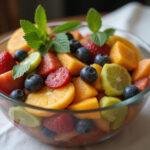 Final presentation of the Mandalorian alien fruit bowl, a colorful and refreshing fruit salad perfect for summer gatherings.