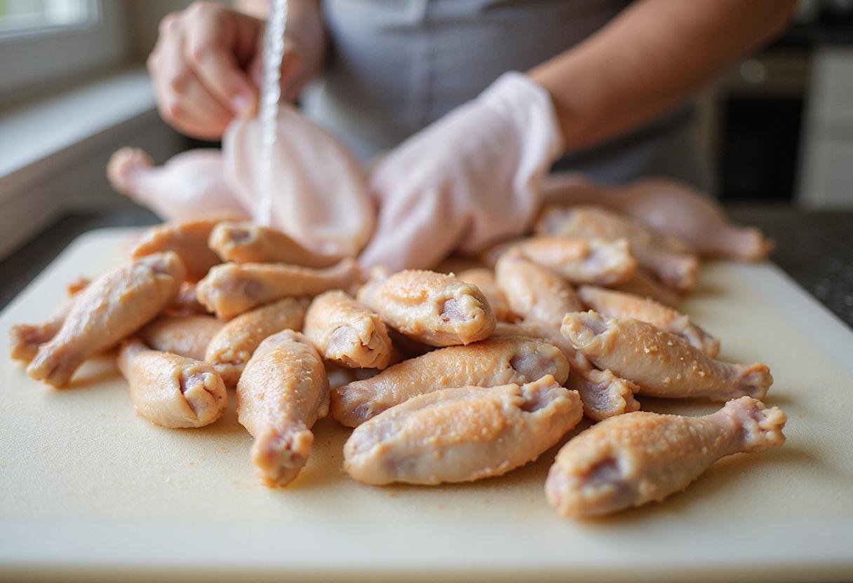 Fresh chicken wings ready for seasoning in The Mandalorian Blaster Wings recipe, showcasing clean kitchen prep.