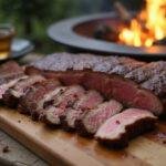 Final display of The Mandalorian Fire Roasted Krayt Meat, highlighting succulent slices and outdoor cooking vibe, perfect for a starry night feast.