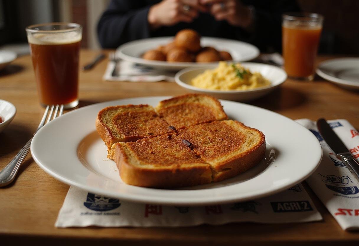 A stunning plate of Mandalorian Tatooine Toast served on a dining table, perfect for a Star Wars-inspired meal.
