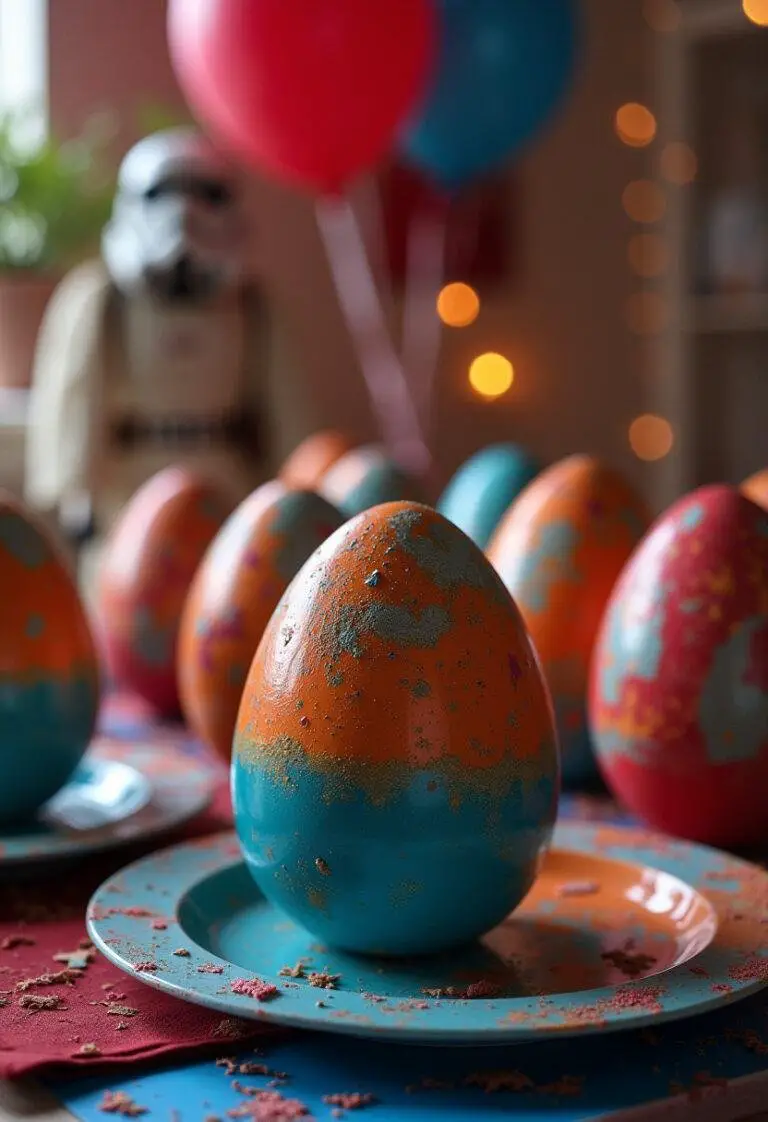 Finished Mandalorian Thermal Detonator Eggs presented for a Star Wars-themed feast, ready to delight fans.