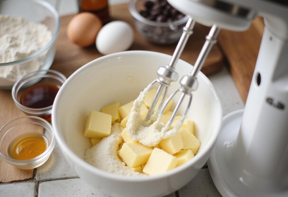Mixing butter and sugar for The Office Angela's Christmas Cookies recipe, showcasing the creaming process.