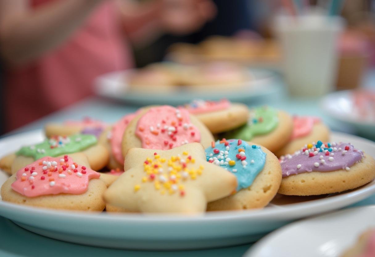 Finished Angela's Sugar Cookies decorated with icing, perfect for sharing and holiday celebrations.