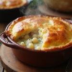 Delicious and golden-brown Office Chicken Pot Pie displayed on a rustic table, inviting and perfect for serving.