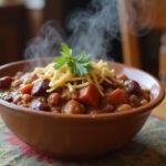 Delicious and hearty Kevin's Famous Chili showcased beautifully, highlighting its rich flavors and perfect texture for a warm, inviting meal.