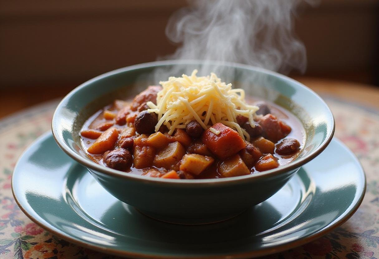 Delicious and hearty Kevin's Famous Chili showcased beautifully, highlighting its rich flavors and perfect texture for a warm, inviting meal.