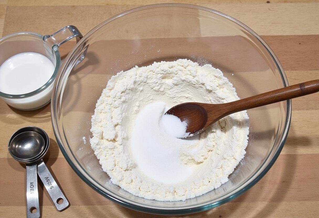 Combining flour and salt for The Office Pretzel Day Pretzels, ensuring a perfect dough consistency.