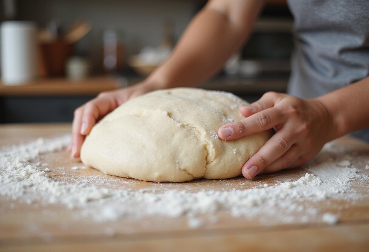 Kneading the dough for The Office Pretzel Day Pretzels, highlighting the tactile process of creating the perfect pretzel dough.