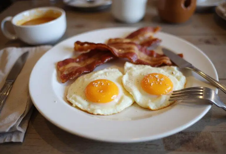 Final presentation of The Simpsons Bacon and Eggs, showcasing a mouthwatering plate of breakfast bacon and eggs ready to be served.