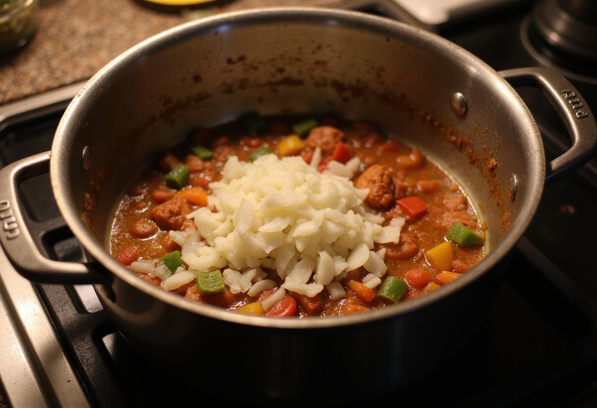 Sautéing diced onions and bell peppers in a large pot for The Simpsons Chili Cook-Off Chili, a delicious and hearty recipe.