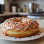 The finished product of The Simpsons donuts with sprinkles, showcasing the vibrant decoration on a plate.