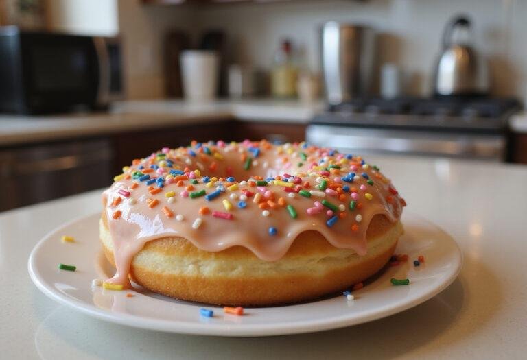 The finished product of The Simpsons donuts with sprinkles, showcasing the vibrant decoration on a plate.