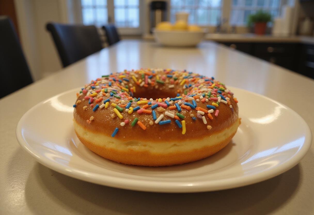 The finished product of The Simpsons donuts with sprinkles, showcasing the vibrant decoration on a plate.