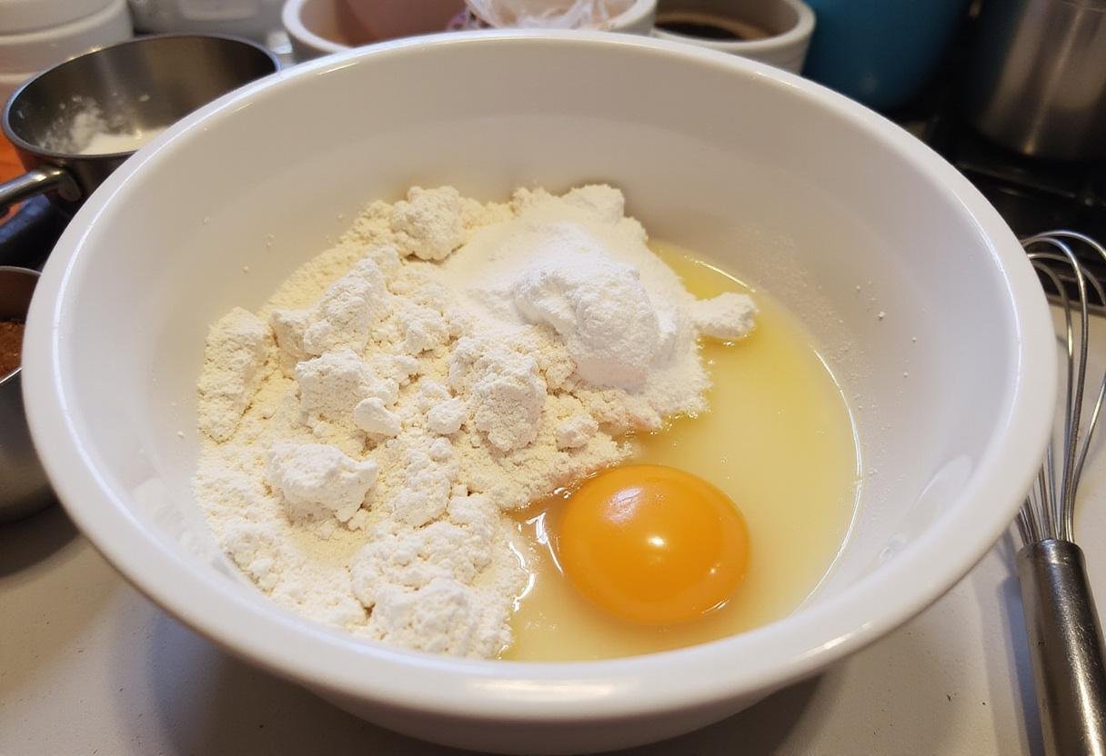 Making dough for The Simpsons donuts with sprinkles, mixing flour and yeast in the kitchen.