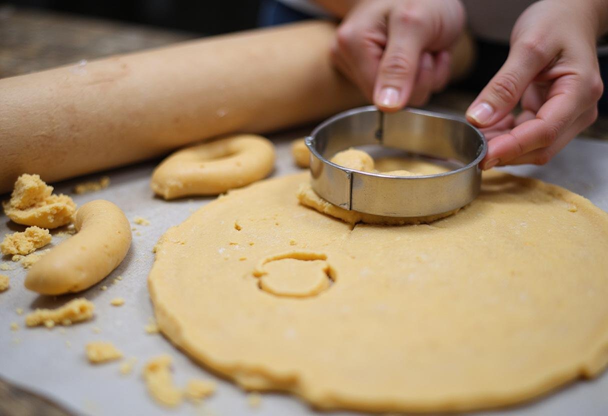 Cutting donut shapes for The Simpsons donuts, showcasing creativity in baking.